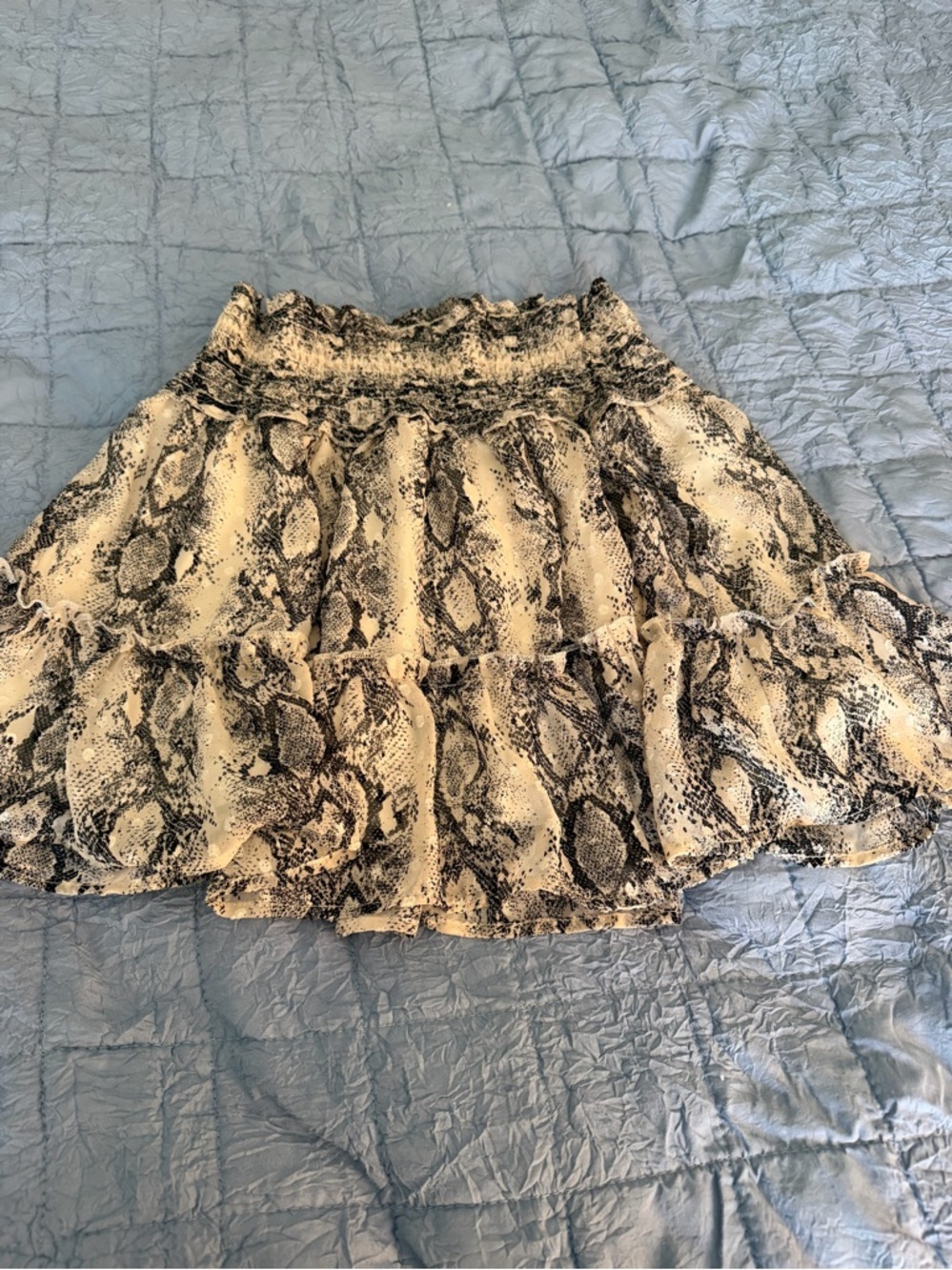 Altar’d State Women’s Tiered Snake Print Skirt in Cream and Black Size Medium
